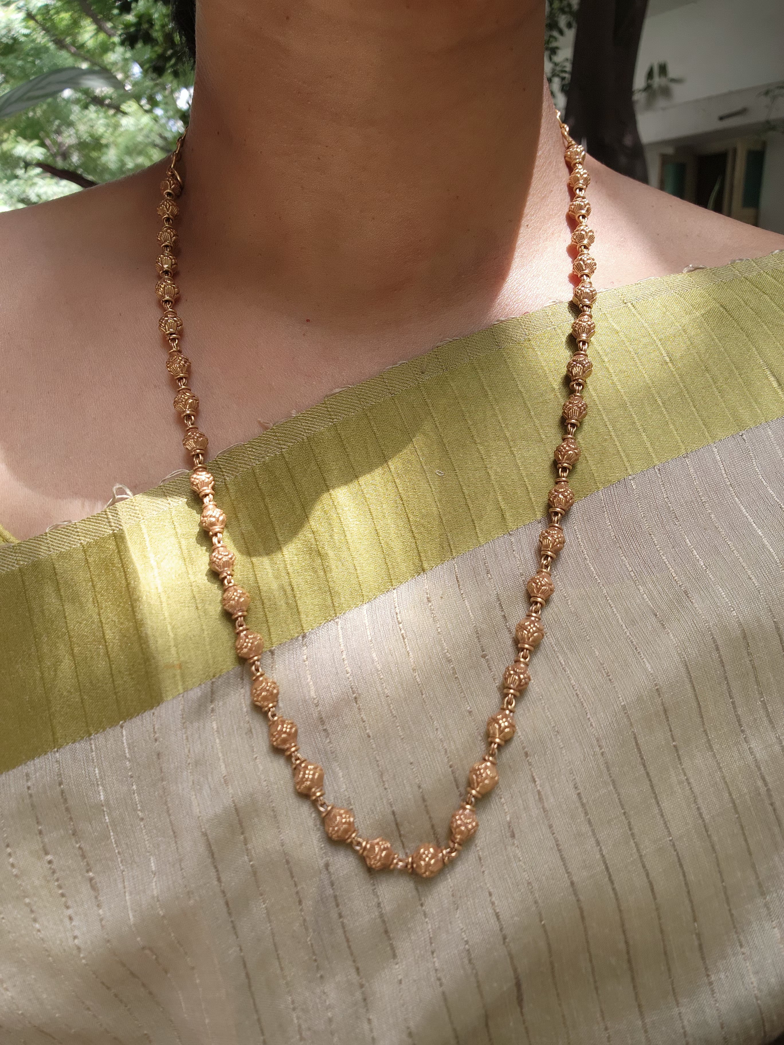 Gold polish mohan mala beads chain-Silver Neckpiece-CI-House of Taamara