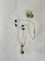 Gold polish moissanite & carved jade pendant with chain, SET-Silver Neckpiece-CI-House of Taamara