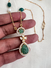 Gold polish moissanite & carved jade pendant with chain, SET-Silver Neckpiece-CI-House of Taamara