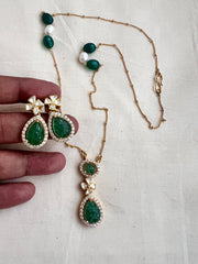 Gold polish moissanite & carved jade pendant with chain, SET-Silver Neckpiece-CI-House of Taamara