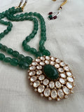 Gold polish moissanite pendant with jade beads chain-Silver Neckpiece-CI-House of Taamara