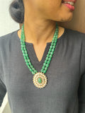 Gold polish moissanite pendant with jade beads chain-Silver Neckpiece-CI-House of Taamara