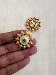 Gold polish mother of pearl kundan inlay studs-Earrings-CI-House of Taamara