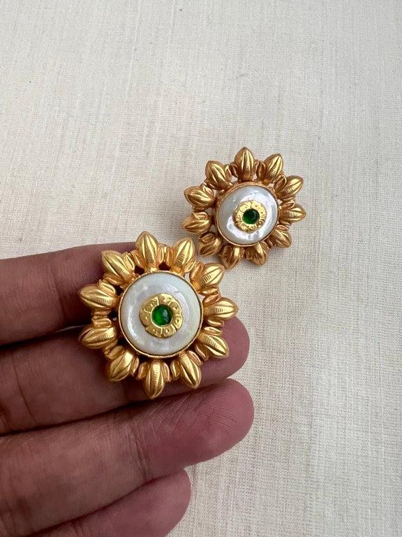 Gold polish mother of pearl kundan inlay studs-Earrings-CI-House of Taamara