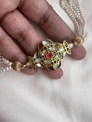 Gold polish mother of pearl pendant choker with pearls chain-Silver Neckpiece-CI-House of Taamara