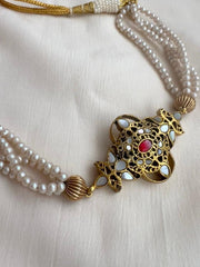 Gold polish mother of pearl pendant choker with pearls chain-Silver Neckpiece-CI-House of Taamara