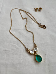 Gold polish mozzonite & carved jade pendant with chain, SET-Silver Neckpiece-CI-House of Taamara