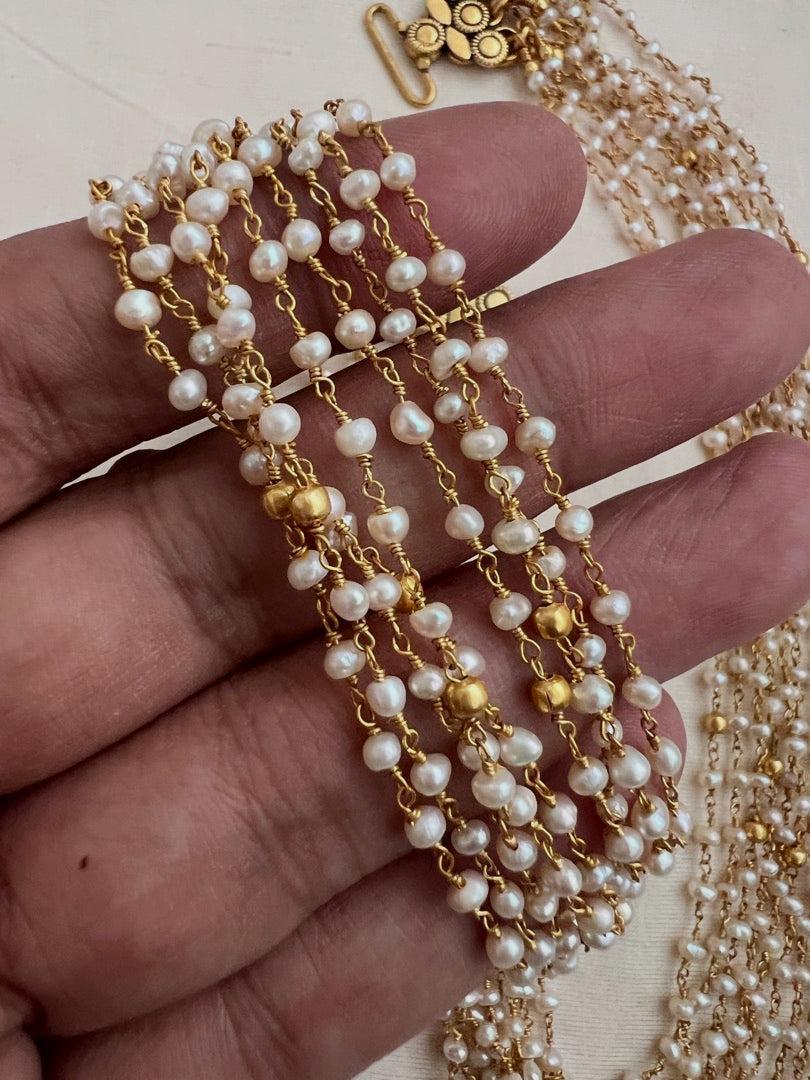 Gold polish multi layer pearls bunch chain-Silver Neckpiece-CI-House of Taamara