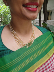 Gold polish multi layer pearls bunch chain-Silver Neckpiece-CI-House of Taamara