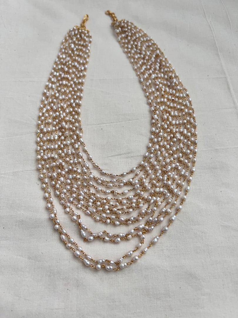 Gold polish multi layer pearls chain-Silver Neckpiece-CI-House of Taamara