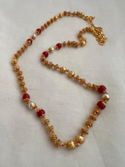 Gold polish nakshi beads with coral and pearl bead chain-Silver Neckpiece-CI-House of Taamara