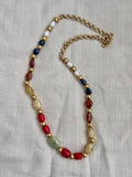 Gold polish natural sapphire and navrathana beads chain-Silver Neckpiece-CI-House of Taamara