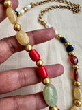 Gold polish natural sapphire and navrathana beads chain-Silver Neckpiece-CI-House of Taamara