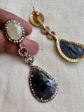 Gold polish natural sapphire stone earrings-Earrings-CI-House of Taamara