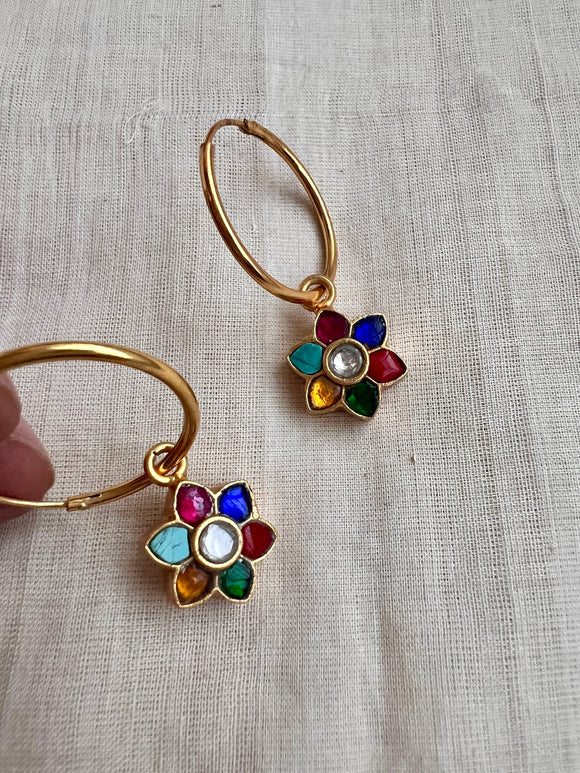 Gold polish navrathan loop earrings-Earrings-CI-House of Taamara