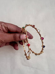 Gold polish navrathana bangles, PAIR, 2.7-Silver Bracelet-CI-House of Taamara