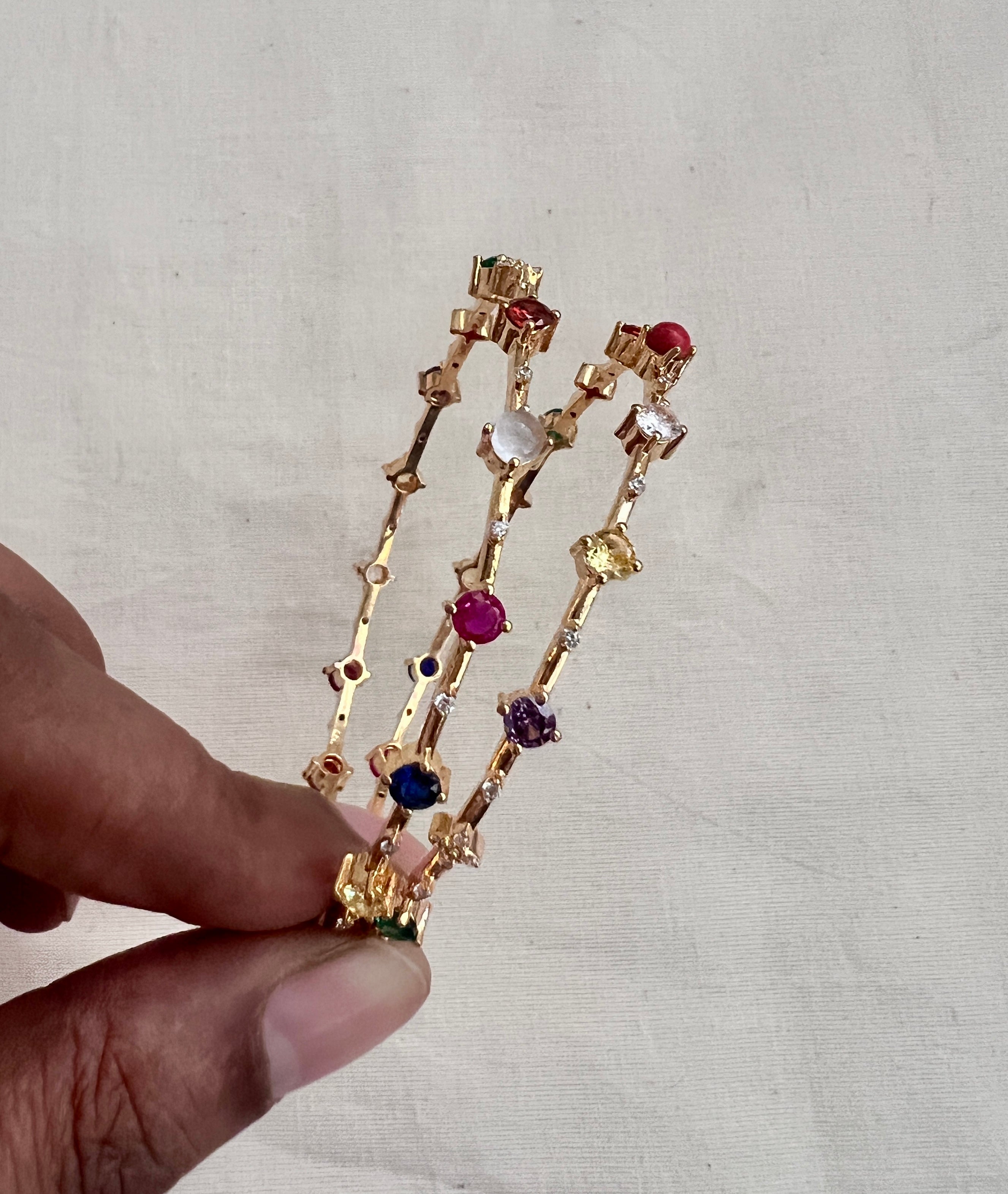 Gold polish navrathana bangles, PAIR, 2.7-Silver Bracelet-CI-House of Taamara