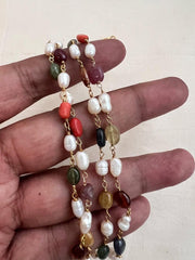 Gold polish navrathana beads chain-Silver Neckpiece-CI-House of Taamara