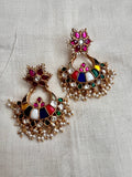 Gold polish navrathana chandbalis with pearls-Earrings-CI-House of Taamara