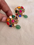 Gold polish navrathana earrings-Earrings-CI-House of Taamara