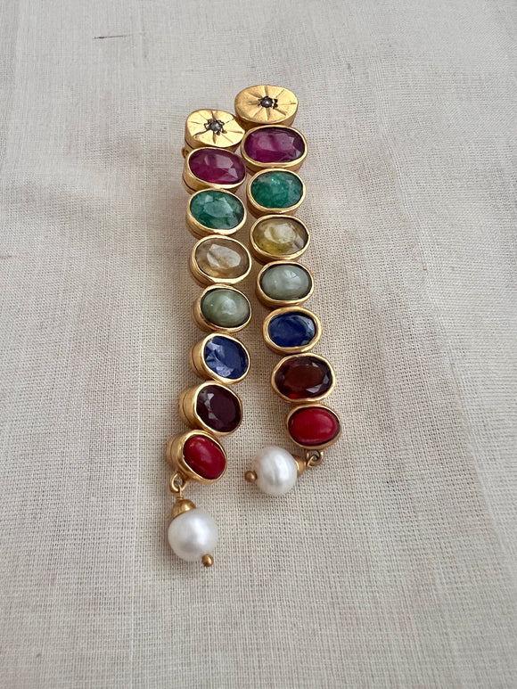 Gold polish navrathana earrings-Earrings-CI-House of Taamara