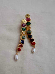 Gold polish navrathana long earrings-Earrings-CI-House of Taamara
