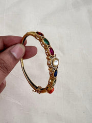 Gold polish navrathana & moissanite victorian kada-Silver Bracelet-CI-House of Taamara