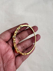 Gold polish navrathana & moissanite victorian kada-Silver Bracelet-CI-House of Taamara