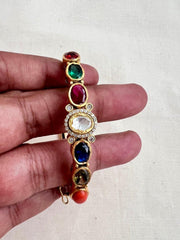 Gold polish navrathana & moissanite victorian kada-Silver Bracelet-CI-House of Taamara