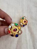 Gold polish navrathana oval studs-Earrings-CI-House of Taamara