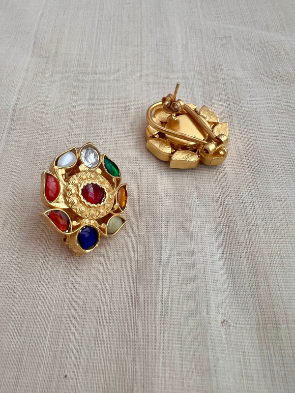 Gold polish navrathana oval studs-Earrings-CI-House of Taamara