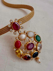 Gold polish navrathana pendant necklace-Silver Neckpiece-CI-House of Taamara