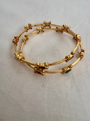 Gold polish navrathana stone bangles, pair-Silver Bracelet-CI-House of Taamara