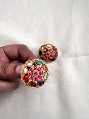 Gold polish navrathana studs-Earrings-CI-House of Taamara