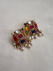 Gold polish navrathana studs-Earrings-CI-House of Taamara