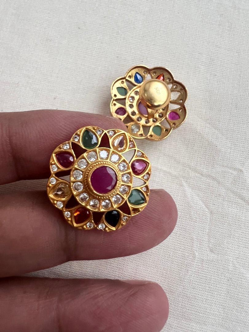 Gold polish navrathana studs-Earrings-CI-House of Taamara
