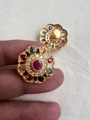 Gold polish navrathana studs-Earrings-CI-House of Taamara