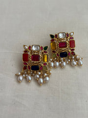 Gold polish navrathana studs-Earrings-CI-House of Taamara