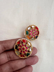 Gold polish navrathana studs-Earrings-CI-House of Taamara
