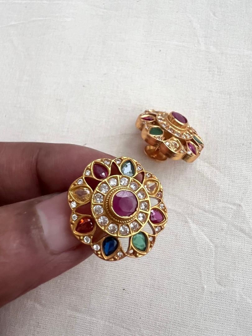 Gold polish navrathana studs-Earrings-CI-House of Taamara
