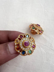 Gold polish navrathana studs-Earrings-CI-House of Taamara