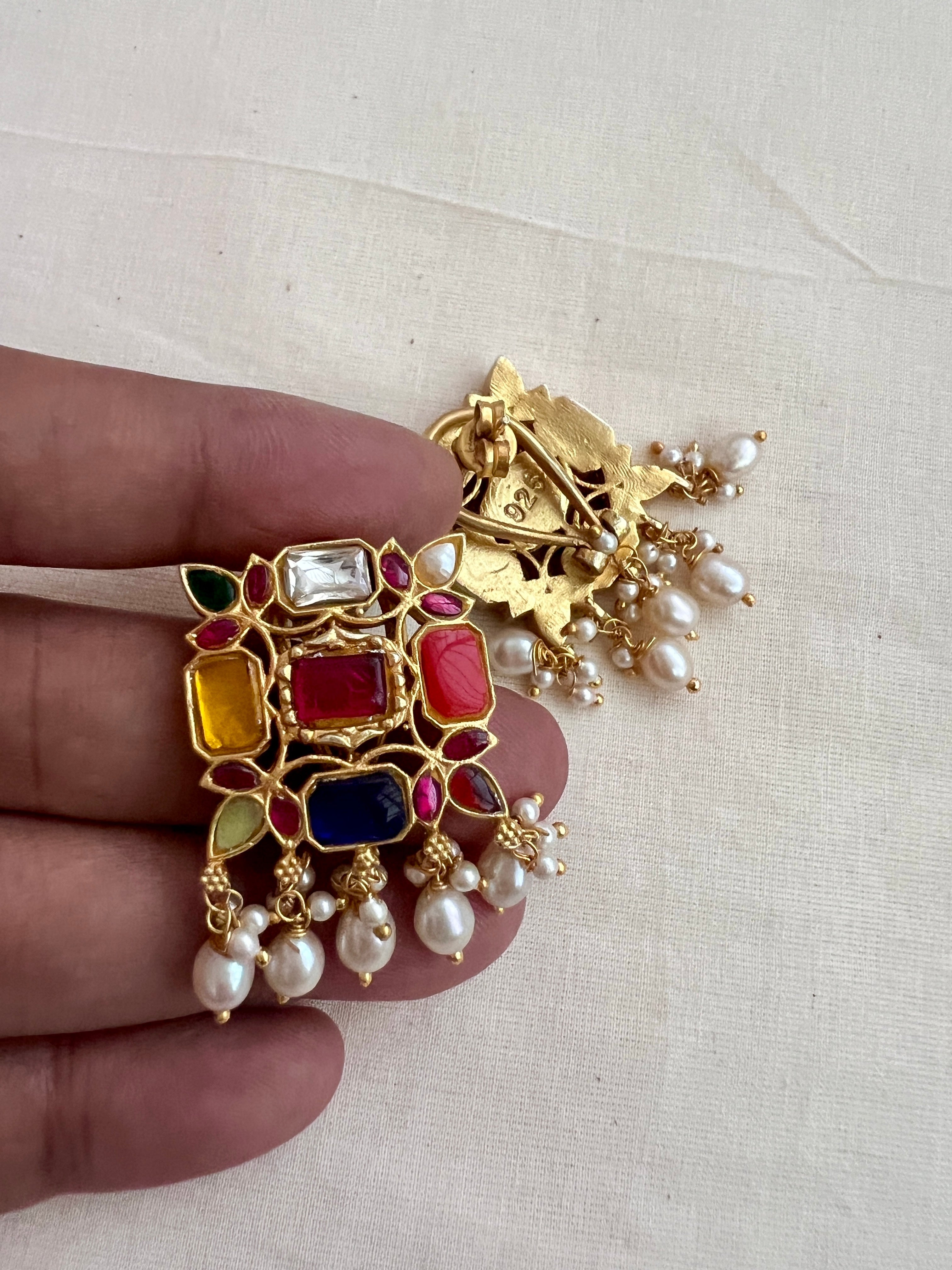 Gold polish navrathana studs-Earrings-CI-House of Taamara