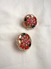 Gold polish navrathana studs-Earrings-CI-House of Taamara