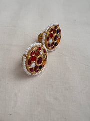 Gold polish navrathana studs with pearls-Earrings-CI-House of Taamara