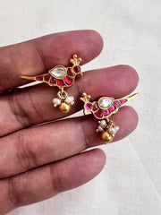 Gold polish peacock motif studs with pearls-Earrings-CI-House of Taamara
