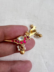 Gold polish peacock motif studs with pearls-Earrings-CI-House of Taamara