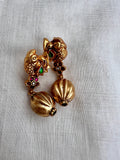Gold polish peacock & ruby flower earrings-Earrings-CI-House of Taamara