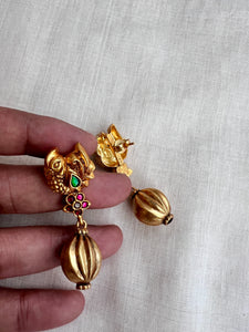 Gold polish peacock & ruby flower earrings-Earrings-CI-House of Taamara