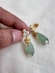 Gold polish pearl and tear drop shaped jade earrings-Earrings-CI-House of Taamara