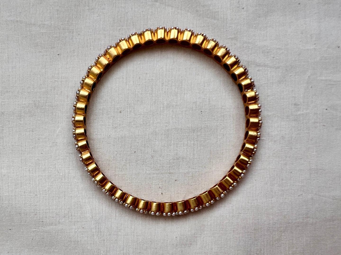 Gold polish pearl bangle-Silver Bracelet-CI-House of Taamara